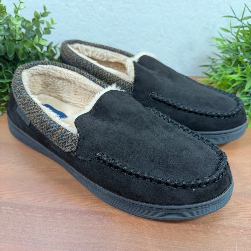 Cole Haan Mens Moccasin Black Faux Fur Lined Slipper Size 9-10